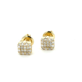 Square pavé cluster moissanite stud earrings in yellow gold vermeil over sterling silver