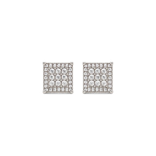Square pavé grid moissanite stud earrings in sterling silver