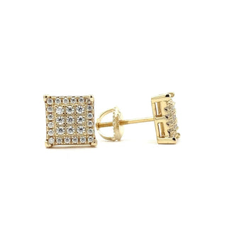 Square pavé grid moissanite stud earrings in yellow gold vermeil over sterling silver