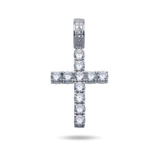 Square-Set Round Stone Cross Moissanite Pendant in sterling silver