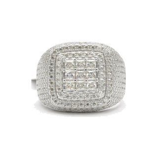 Square signet with invisible-set center moissanite ring in sterling silver