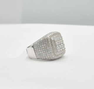 Square signet with invisible-set center moissanite ring in sterling silver, view 2