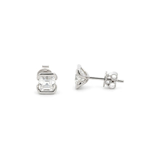 Square step-cut half-bezel moissanite stud earrings in yellow gold vermeil over sterling silver