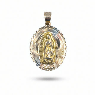 St Jude & Mother Mary Double Sided Medallion 14K Yellow Gold Pendant close up Mother Mary side