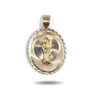 St Jude & Mother Mary Double Sided Medallion 14K Yellow Gold Pendant close up St Jude side