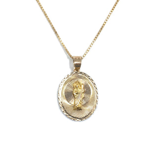 St Jude & Mother Mary Double Sided Medallion 14K Yellow Gold Pendant on box chain St Jude side