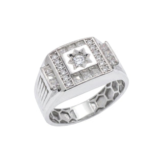 Star-Set Square Signet with Princess Rows Moissanite Ring in sterling silver