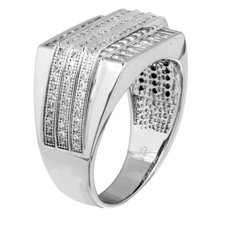 Stepped Baguette and Pavé Row Signet Moissanite Ring in sterling silver, view 2