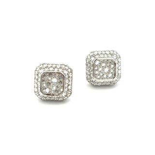 Stepped octagon pavé moissanite stud earrings in sterling silver