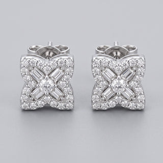 Close-up of the sterling silver baguette flower showing eight baguettes radiating from a round centre stone