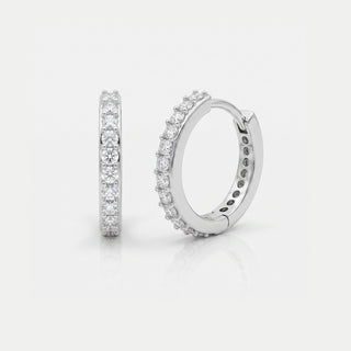 10mm slim pave moissanite huggie hoop earrings in rhodium-plated sterling silver