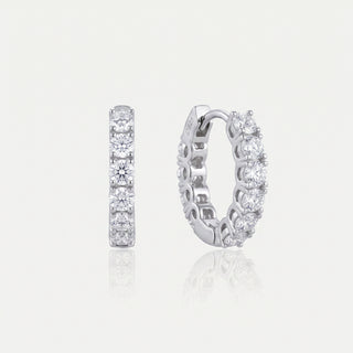 Sterling silver 17mm eternity shared prong moissanite huggie hoop earrings, hero