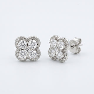 Sterling silver 1ct round moissanite clover cluster stud earrings, hero