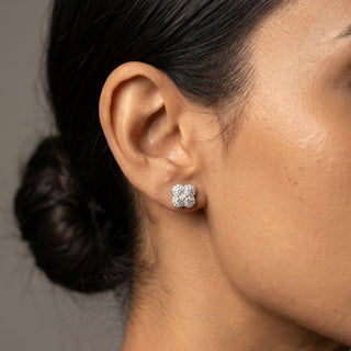 Sterling silver 1ct round moissanite clover cluster stud earrings shown on model