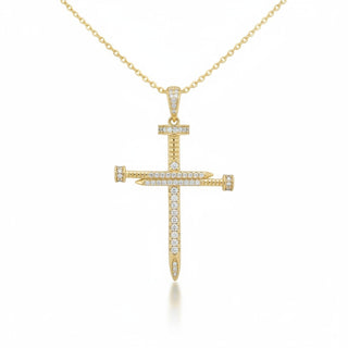Stone-Lined Nail Cross Moissanite Pendant in gold vermeil, view 6