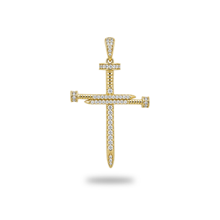 Stone-Lined Nail Cross Moissanite Pendant in gold vermeil, view 1