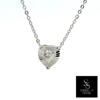 Sunburst heart frame pear stone moissanite necklace in sterling silver, view 3