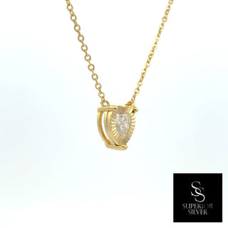 Sunburst heart frame pear stone moissanite necklace in yellow gold vermeil over sterling silver