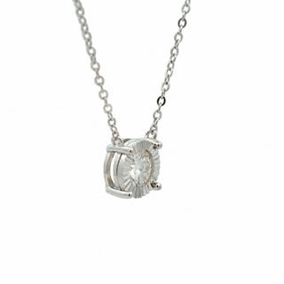 Sunburst round solitaire moissanite necklace in sterling silver