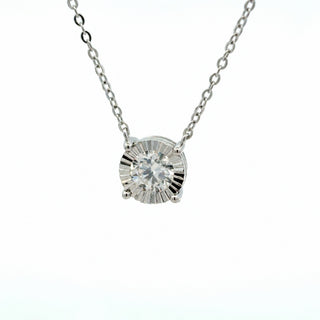 Sunburst round solitaire moissanite necklace in sterling silver, view 2