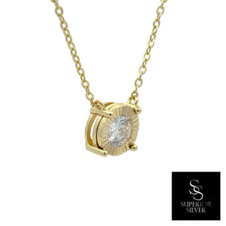 Sunburst round solitaire moissanite necklace in yellow gold vermeil over sterling silver