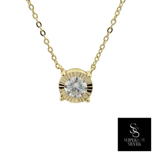 Sunburst round solitaire moissanite necklace in yellow gold vermeil over sterling silver, view 2