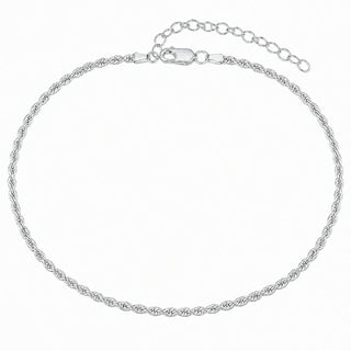 Superior Silver 1.8mm rope anklet in 925 sterling silver with 2 inch extension, Italian made, lobster clasp