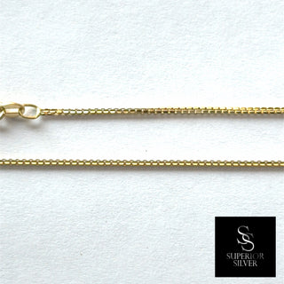 Superior Silver 24-inch 1.0mm diamond-cut box link chain crafted in solid 10K yellow gold with a lobster clasp.
