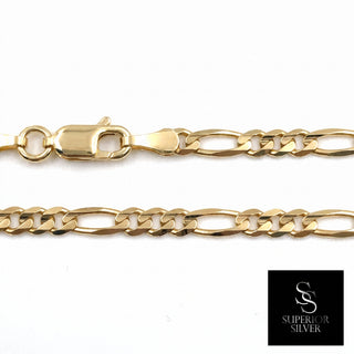 Superior Silver 10K yellow gold 3.2mm Figaro link chain with a polished finish and secure lobster clasp.