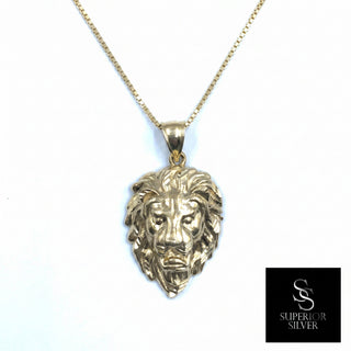 Superior Silver 10K yellow gold lion head pendant with diamond-cut detailing on a gold chain