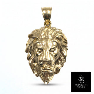 Superior Silver 10K yellow gold lion head pendant with diamond-cut detailing and a high polish finish.