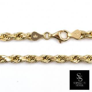 Superior Silver 10K yellow gold 5.3mm rope chain featuring twisted links and a secure lobster clasp closure.