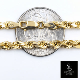 Superior Silver 10K yellow gold 4.2mm rope chain featuring twisted links and a secure lobster clasp
