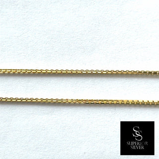 Superior Silver 10K yellow gold diamond-cut box link chain with a 1.3mm width and faceted square links