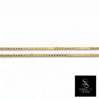 Superior Silver 10K yellow gold diamond-cut box link chain, 1.4mm wide and 20 inches long with a sparkling finish.