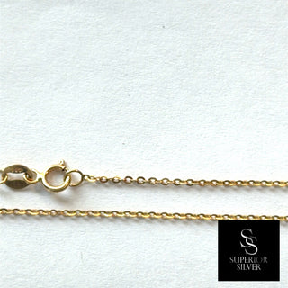 Superior Silver 22-inch delicate 10K yellow gold cable link chain with a spring ring clasp on a white background.