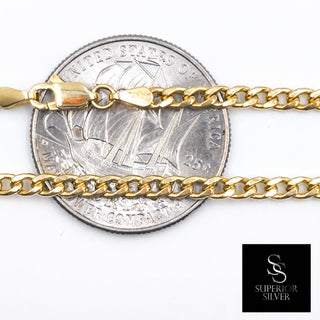 Superior Silver 10K yellow gold 2.9mm curb link chain with lobster clasp shown against a US quarter for scale