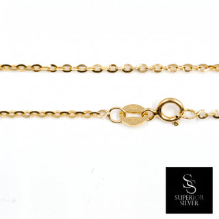 Superior Silver 10K yellow gold flat cable link chain necklace with spring ring clasp, 18 inch length, 1.55mm width