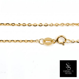 Superior Silver 10K yellow gold 20-inch flat cable link chain with a spring ring clasp on a white background.