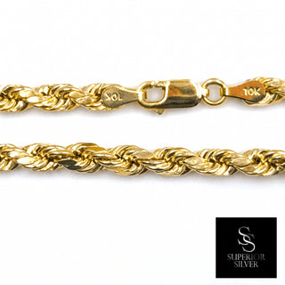 Superior Silver 10K yellow gold 4.2mm rope chain with twisted links and a secure lobster clasp