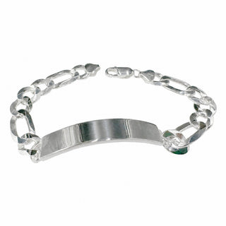 Superior Silver 10mm flat figaro ID bracelet in 925 sterling silver, Italian made, lobster clasp