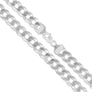 Superior Silver 11.3mm curb chain necklace in polished 925 sterling silver with a secure lobster clasp.