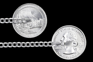 Superior Silver 3.4mm Italian curb chain in 925 sterling silver with lobster clasp shown next to a US quarter coin.