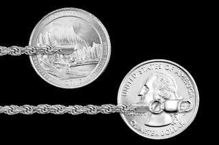 Superior Silver 3.4mm Italian sterling silver rope chain with lobster clasp shown against US quarter coins