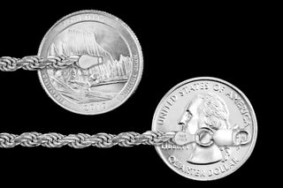 Superior Silver 3.7mm sterling silver rope chain with lobster clasp, shown next to a US quarter for scale.