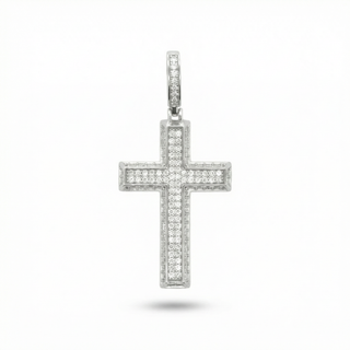 3D Pave Moissanite Cross Pendant | 925 Sterling Silver