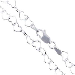 Superior Silver 4mm heart link chain necklace crafted from polished 925 sterling silver with a lobster clasp.