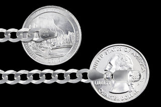 Superior Silver 5.3mm curb chain necklace in polished 925 sterling silver with a lobster clasp, shown for scale.