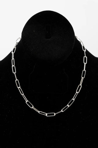 Superior Silver 5mm paper clip chain necklace crafted from polished 925 sterling silver on a black display bust.