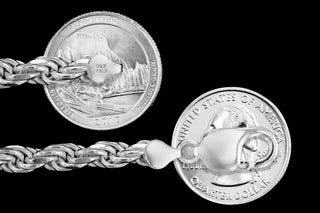 Superior Silver 7.5mm Italian sterling silver rope chain featuring a secure lobster clasp against a black background.
